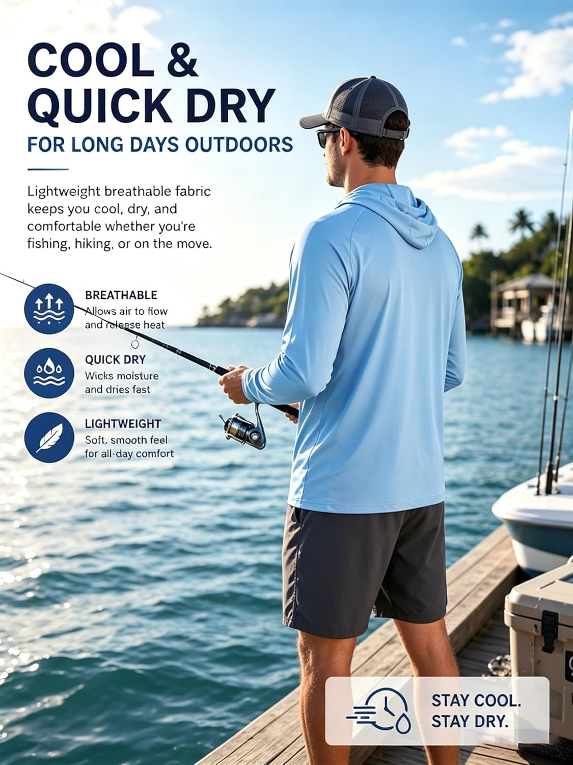 image:imageZITY 3 Pack Mens Sun Protection Hoodie Shirt Fishing Shirts for Men UPF 50 Long Sleeve Shirt Lightweight Rash Guard6pcs Light Blue