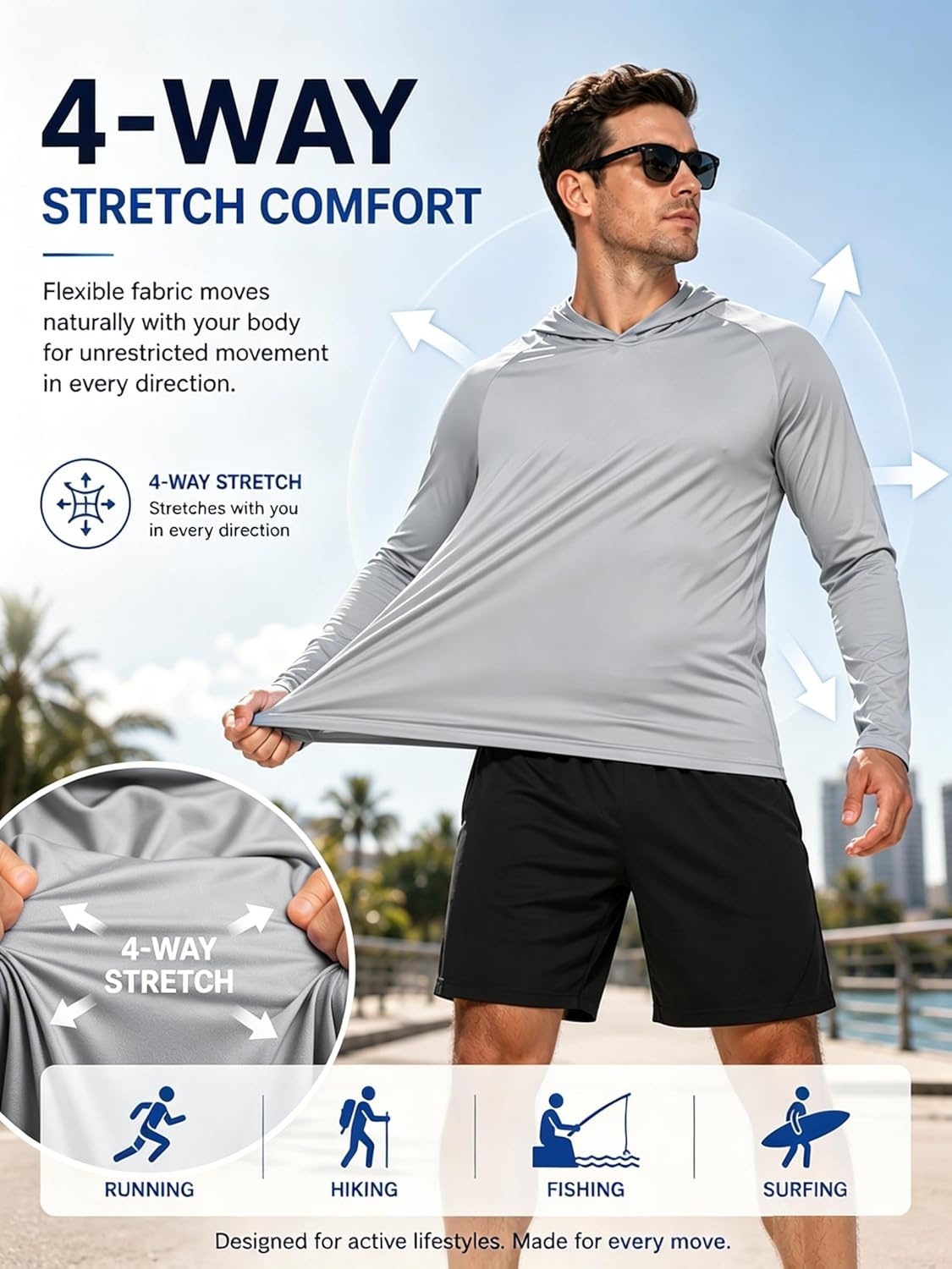 image:imageZITY 3 Pack Mens Sun Protection Hoodie Shirt Fishing Shirts for Men UPF 50 Long Sleeve Shirt Lightweight Rash Guard6pcs Light Grey