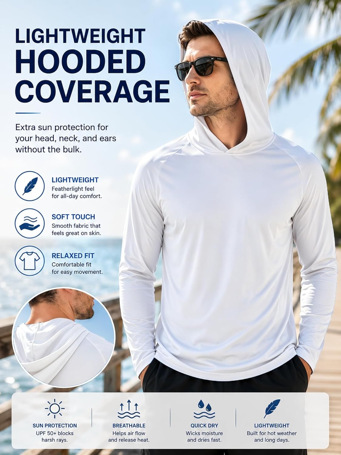 image:imageZITY 3 Pack Mens Sun Protection Hoodie Shirt Fishing Shirts for Men UPF 50 Long Sleeve Shirt Lightweight Rash Guard6pcs White