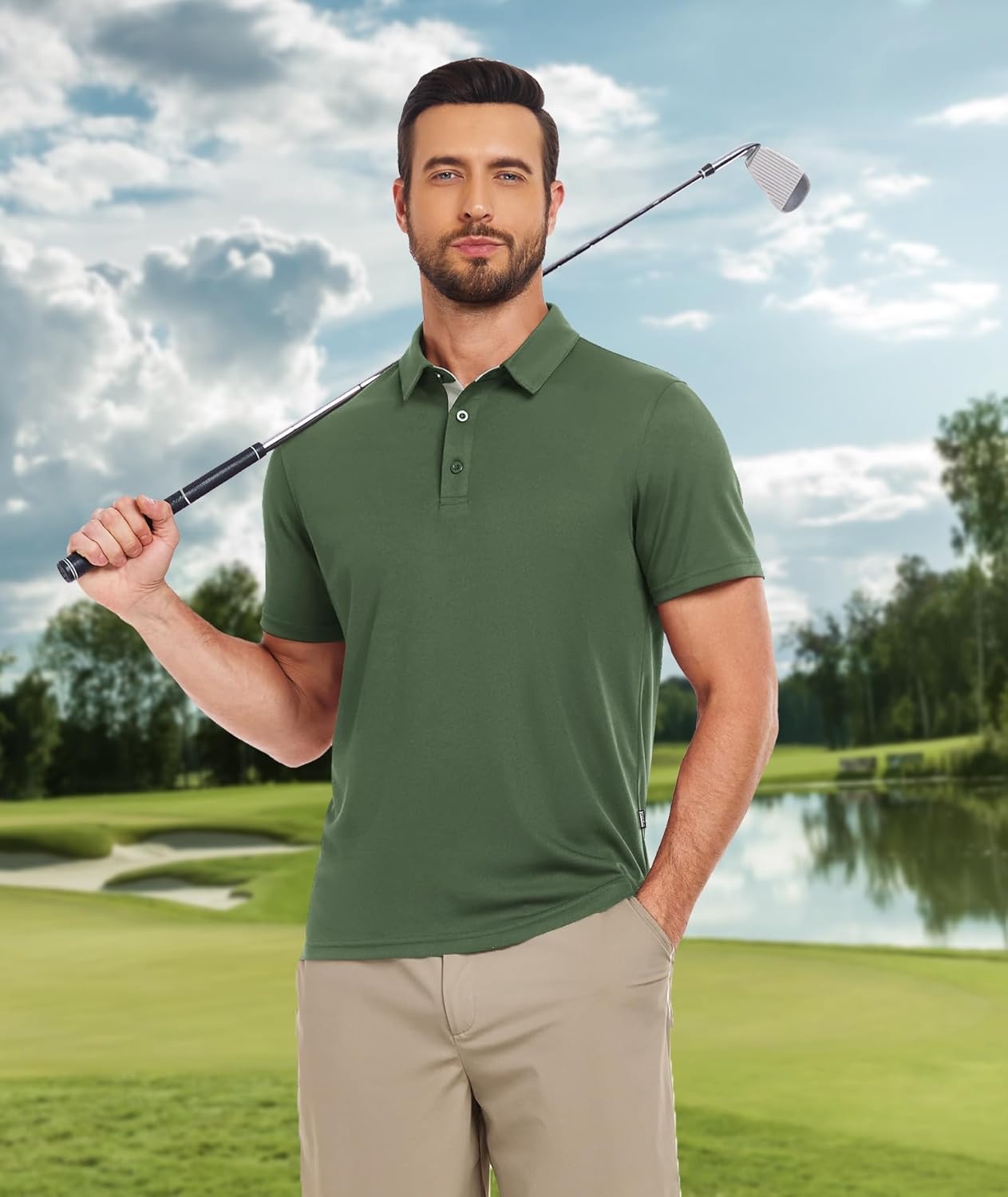 image:imageZITY 3 Pack Polo Shirts for Men Short Sleeve Moisture Wicking T Shirt Business Casual Mens Golf Shirts Collared TShirtsBlack Grey Green