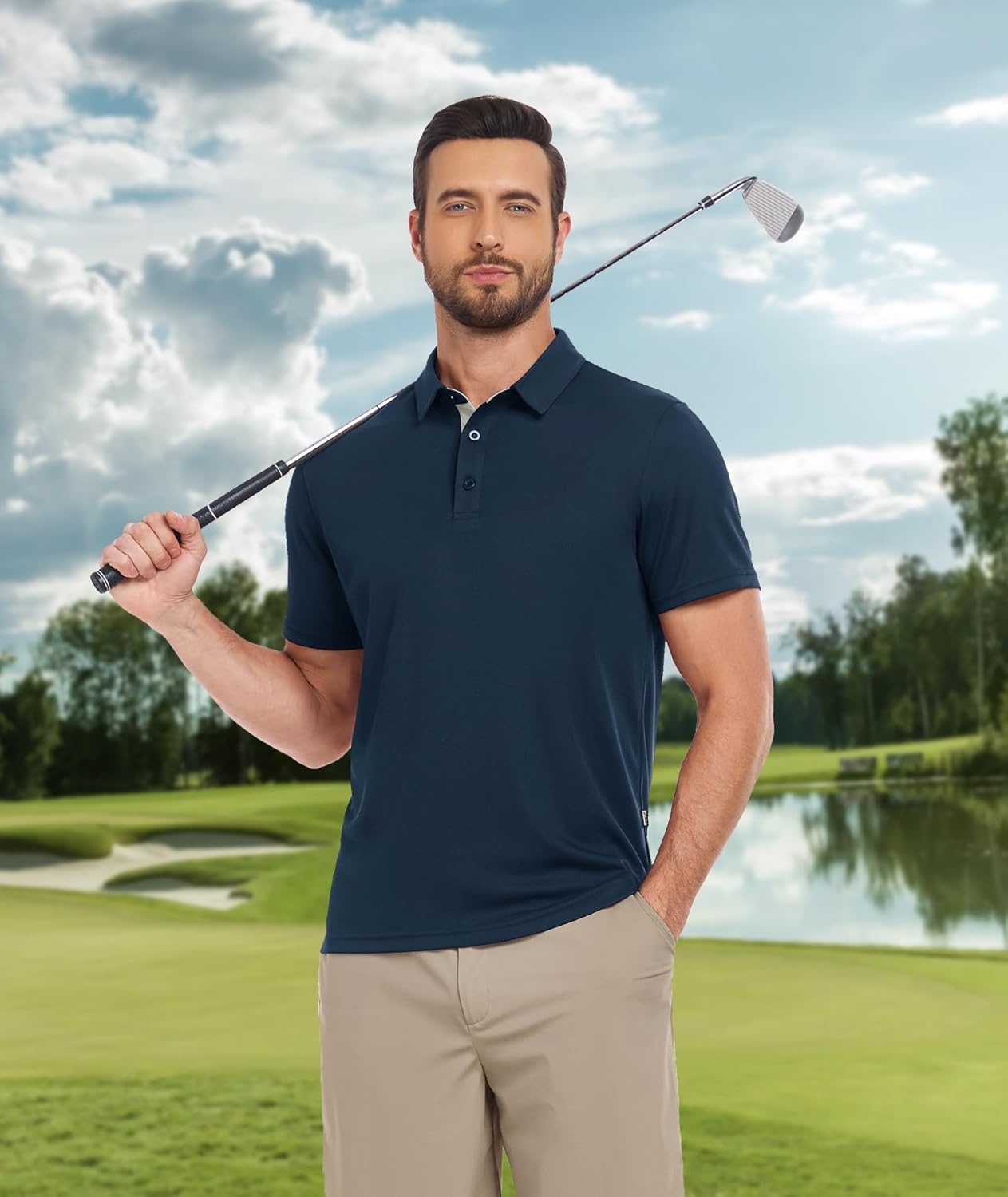 image:imageZITY 3 Pack Polo Shirts for Men Short Sleeve Moisture Wicking T Shirt Business Casual Mens Golf Shirts Collared TShirtsBlack Grey Navy
