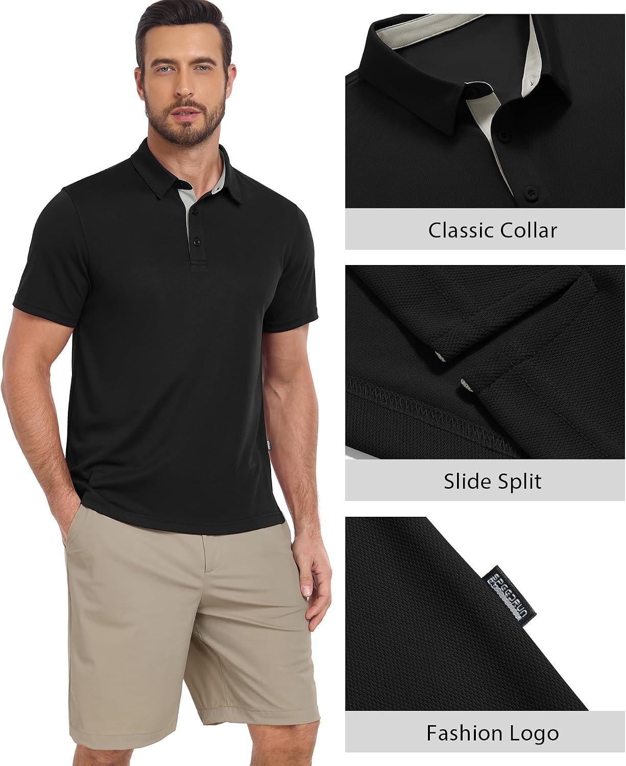 image:imageZITY 3 Pack Polo Shirts for Men Short Sleeve Moisture Wicking T Shirt Business Casual Mens Golf Shirts Collared TShirtsBlack Grey Royal