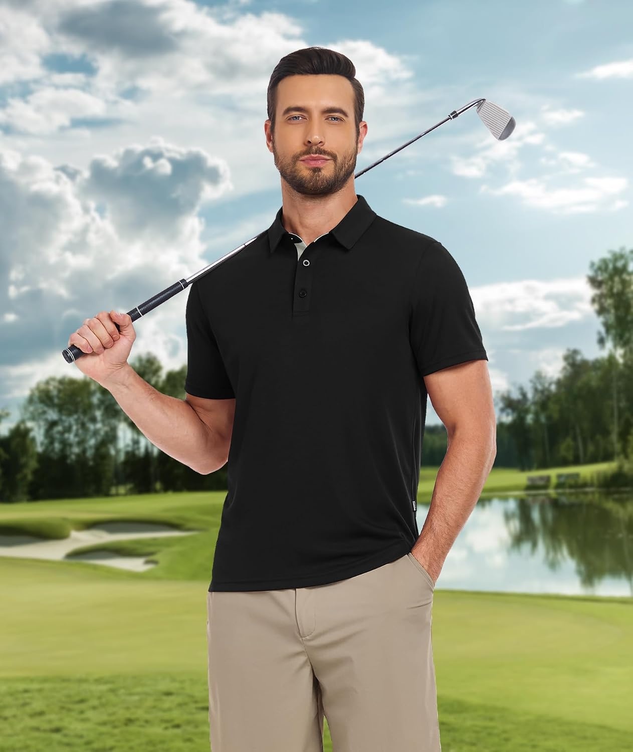 image:imageZITY 3 Pack Polo Shirts for Men Short Sleeve Moisture Wicking T Shirt Business Casual Mens Golf Shirts Collared TShirtsBlack Grey Royal