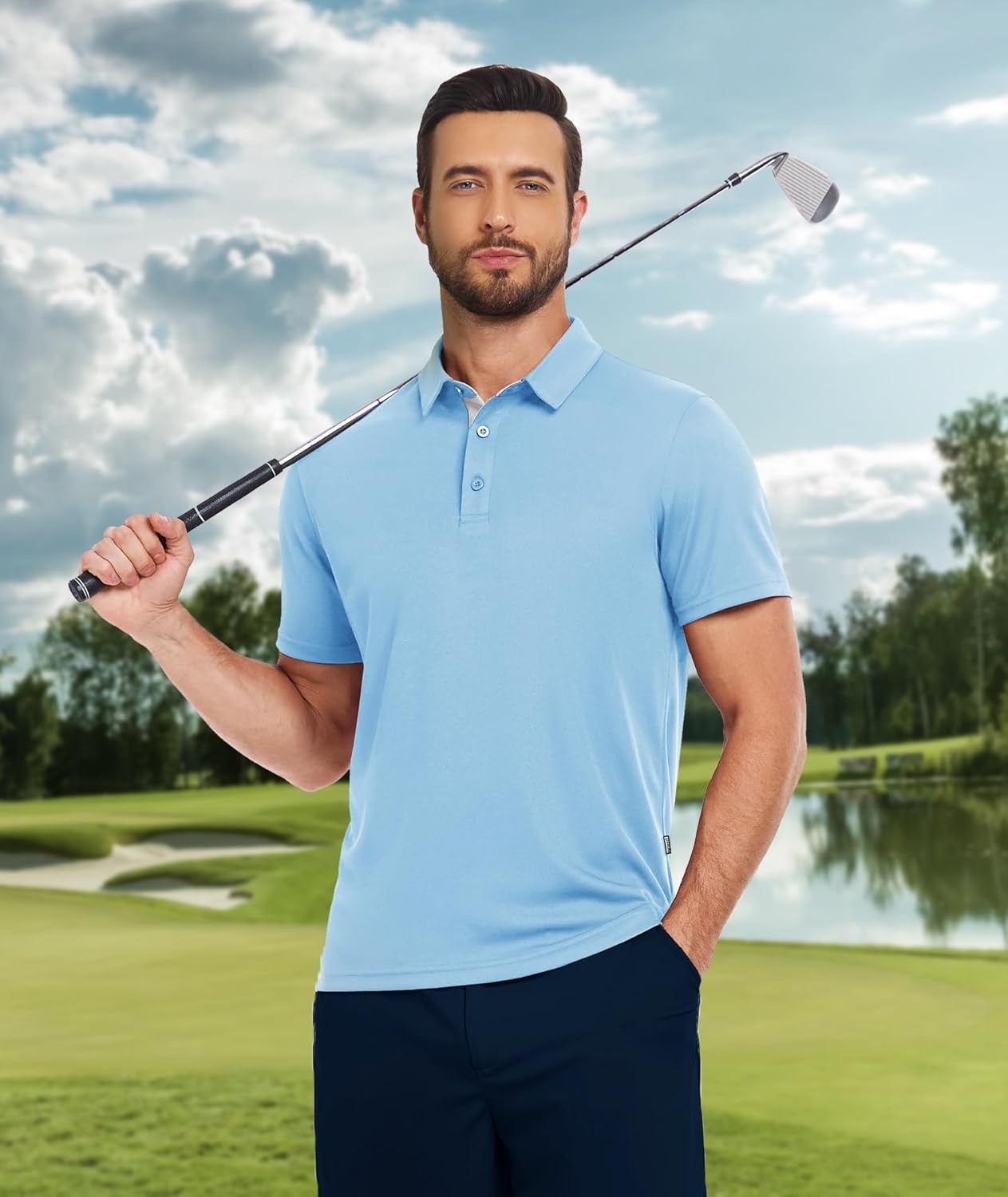 image:imageZITY 3 Pack Polo Shirts for Men Short Sleeve Moisture Wicking T Shirt Business Casual Mens Golf Shirts Collared TShirtsBlue Orange Navy