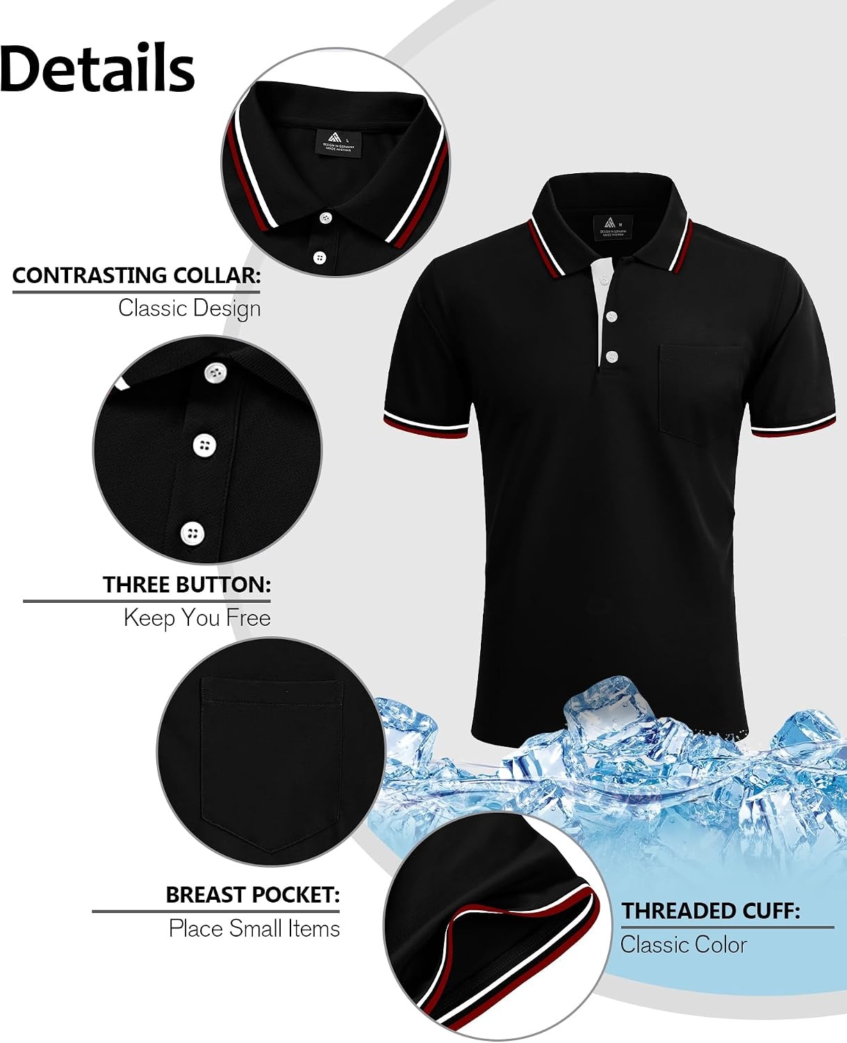 image:imageZITY 5 Pack Men Polo Shirts Short Sleeve with Pocket Wicking Golf Shirts for Men Casual Collared TShirtsBlack Black Black Black Black