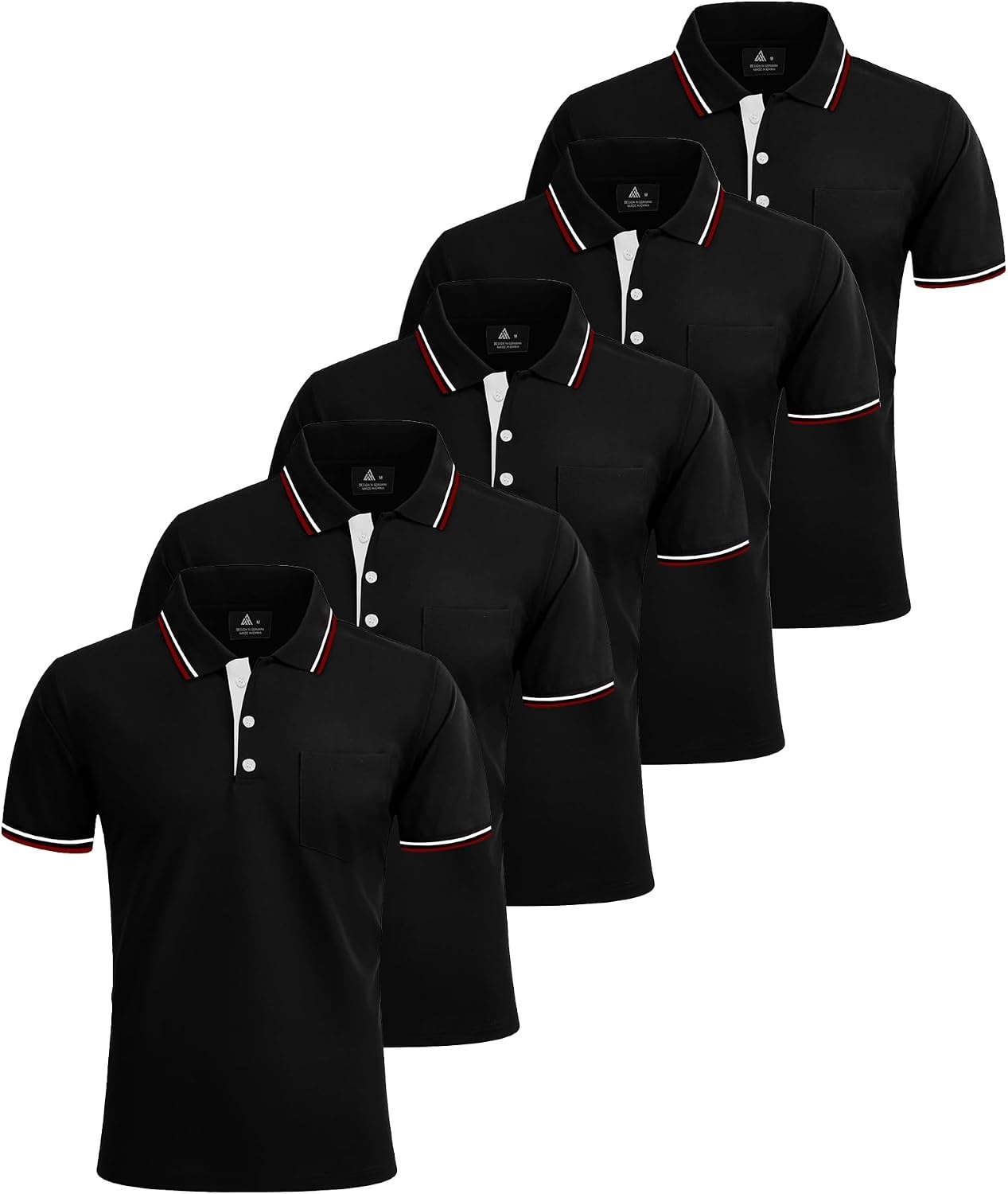 image:imageZITY 5 Pack Men Polo Shirts Short Sleeve with Pocket Wicking Golf Shirts for Men Casual Collared TShirtsBlack Black Black Black Black