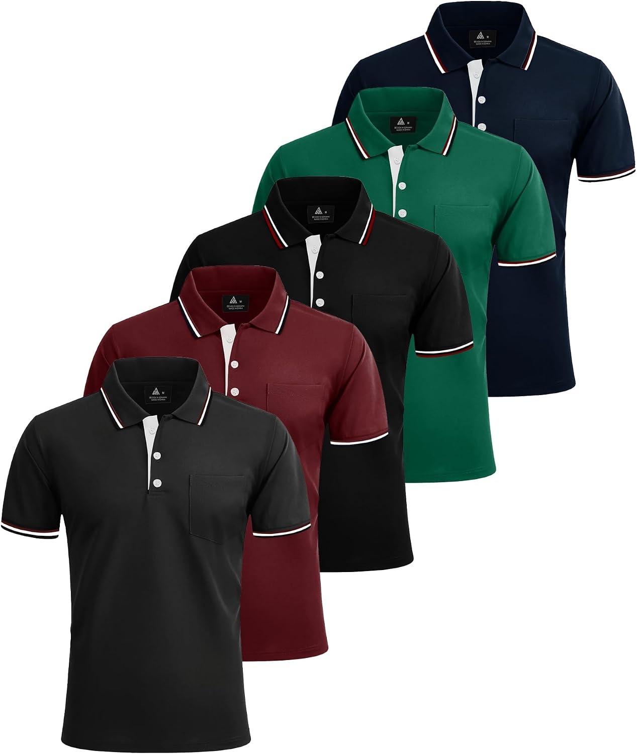 image:imageZITY 5 Pack Men Polo Shirts Short Sleeve with Pocket Wicking Golf Shirts for Men Casual Collared TShirtsDarkgrey Winered Black Green Navy