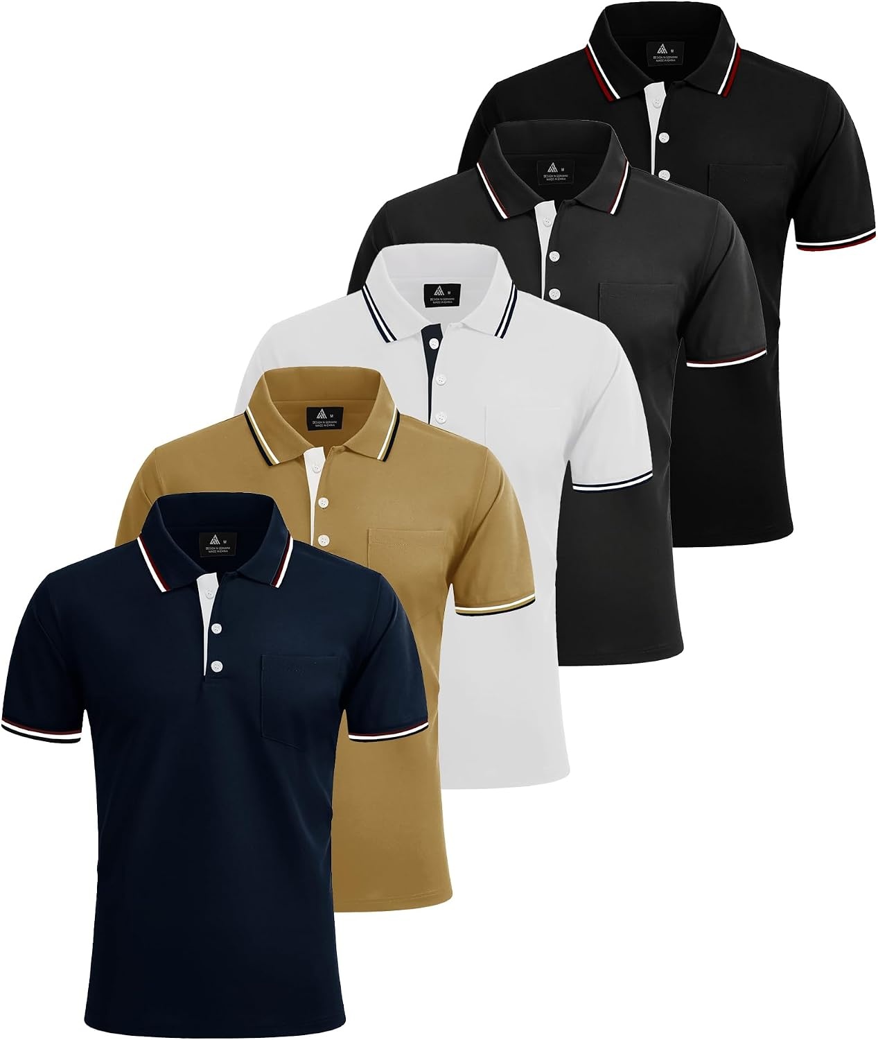 image:imageZITY 5 Pack Men Polo Shirts Short Sleeve with Pocket Wicking Golf Shirts for Men Casual Collared TShirtsNavy Khaki White Darkgrey Black