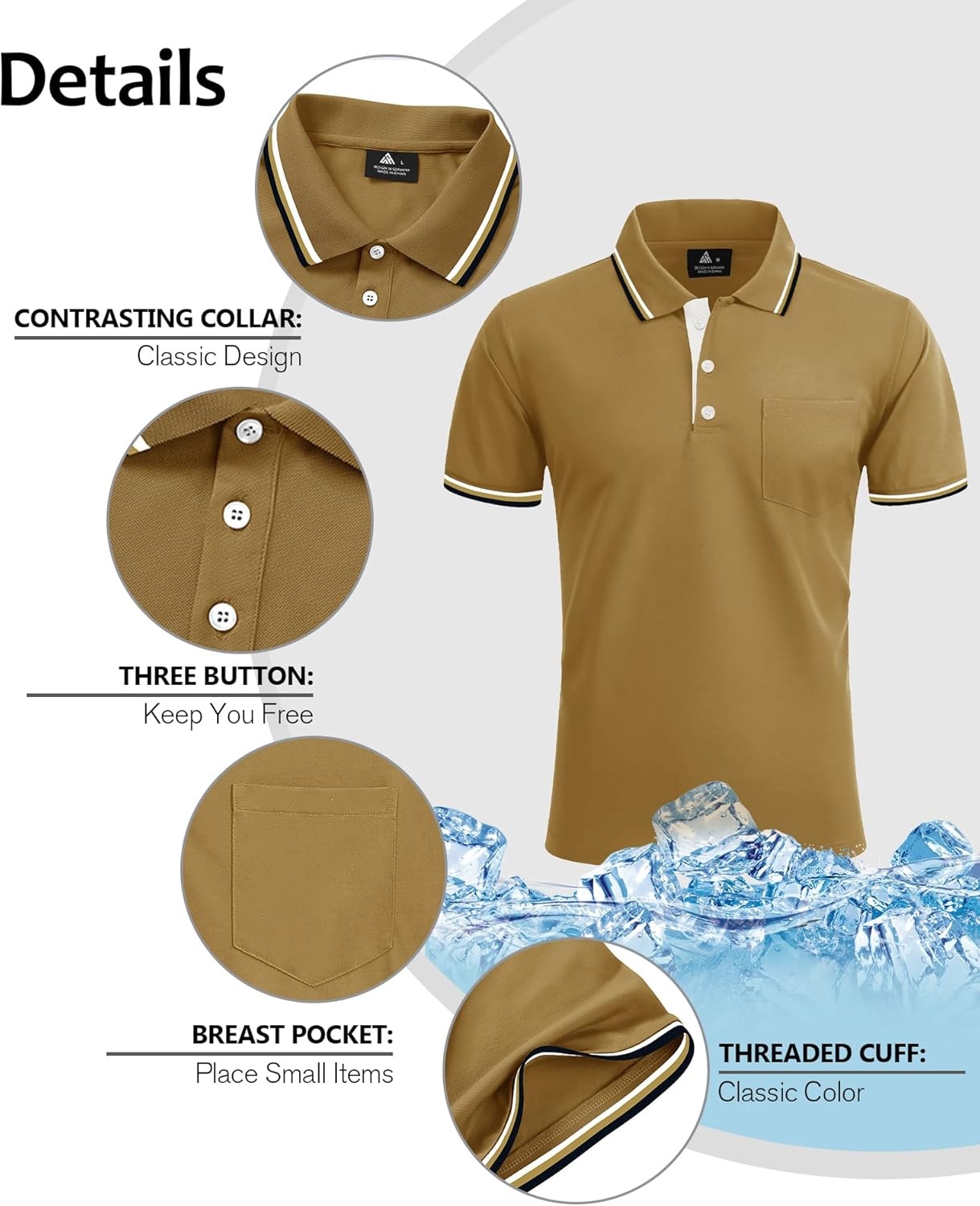 image:imageZITY 5 Pack Men Polo Shirts Short Sleeve with Pocket Wicking Golf Shirts for Men Casual Collared TShirtsNavy Khaki White Darkgrey Black