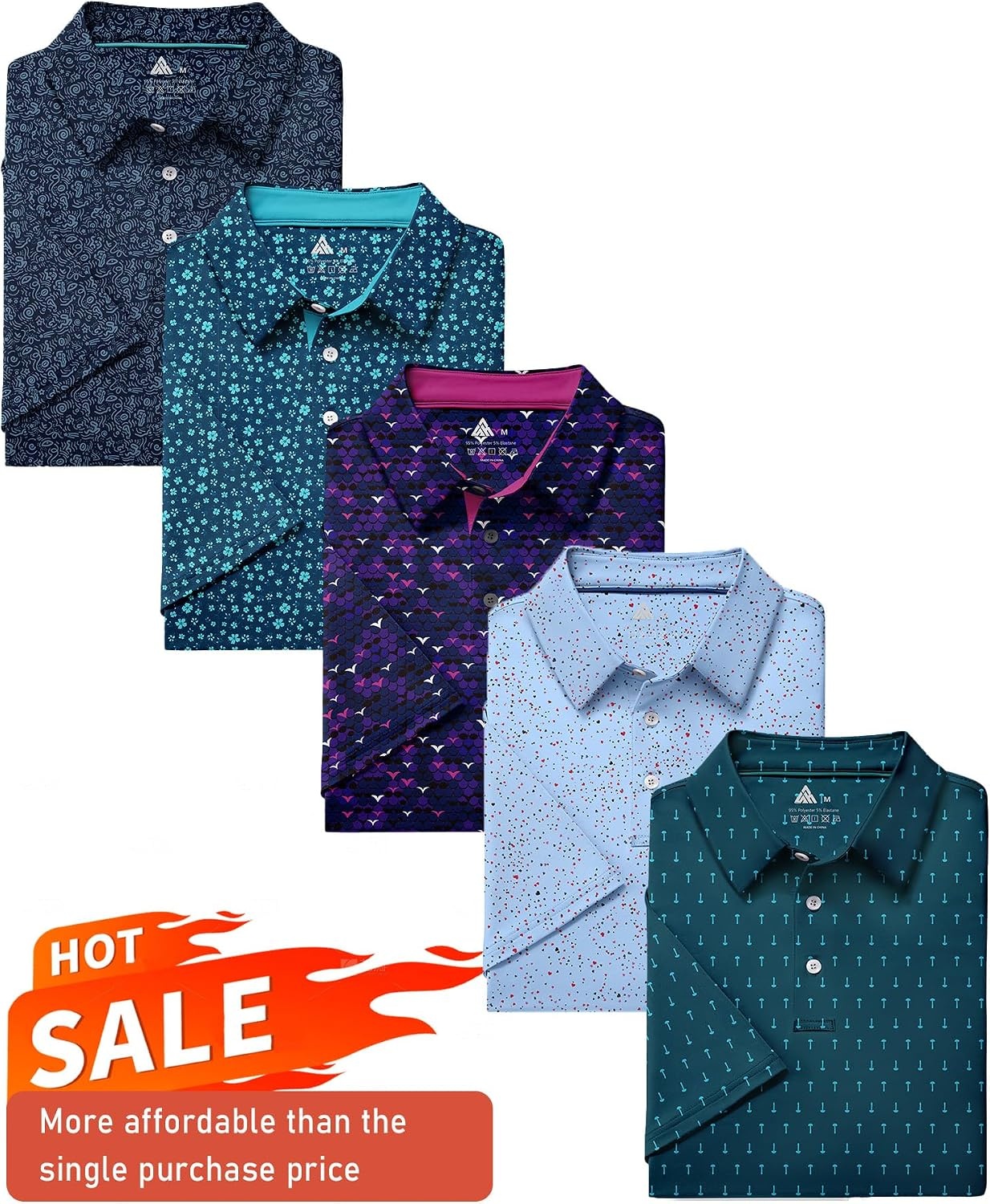 image:imageZITY 5 Pack Mens Golf Shirt Short Sleeve UPF 50 Moisture Wicking Performance Print Patterns Casual Golf Polo Shirts for MenNavy Lightteal Darkviolet Paleblue Darkteal
