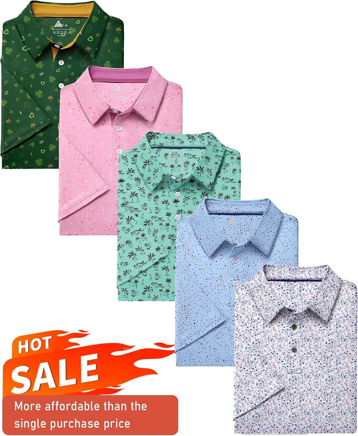 image:imageZITY 5 Pack Mens Golf Shirt Short Sleeve UPF 50 Moisture Wicking Performance Print Patterns Casual Golf Polo Shirts for MenWhite Paleblue Green Rose Forestgreen
