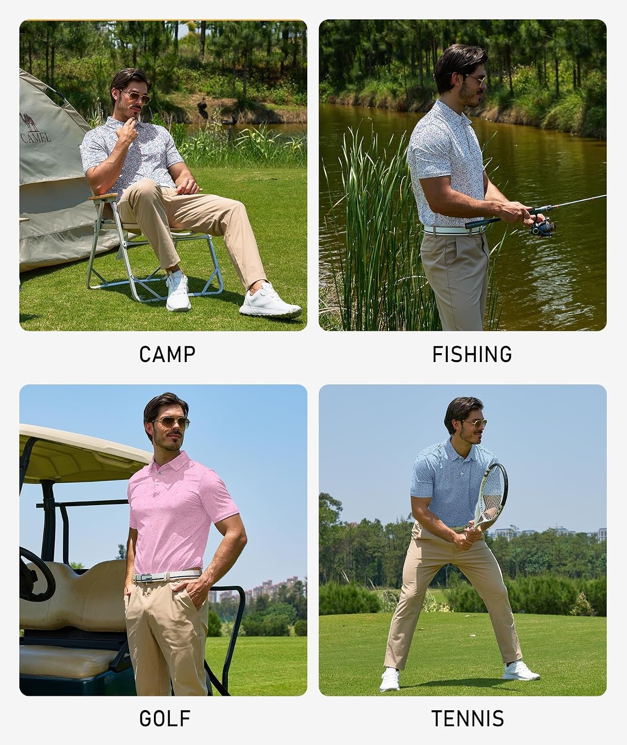 image:imageZITY 5 Pack Mens Golf Shirt Short Sleeve UPF 50 Moisture Wicking Performance Print Patterns Casual Golf Polo Shirts for MenWhite Paleblue Green Rose Forestgreen