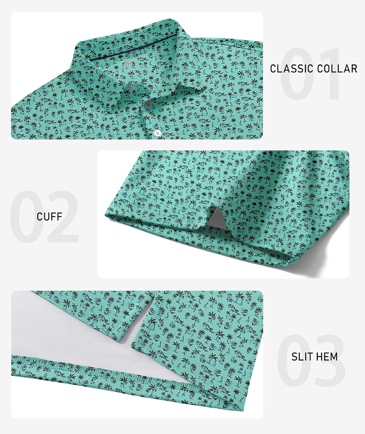 image:imageZITY 5 Pack Mens Golf Shirt Short Sleeve UPF 50 Moisture Wicking Performance Print Patterns Casual Golf Polo Shirts for MenWine White Green Darkteal Lightteal