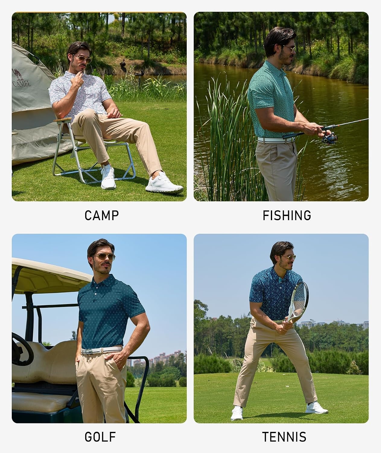 image:imageZITY 5 Pack Mens Golf Shirt Short Sleeve UPF 50 Moisture Wicking Performance Print Patterns Casual Golf Polo Shirts for MenWine White Green Darkteal Lightteal