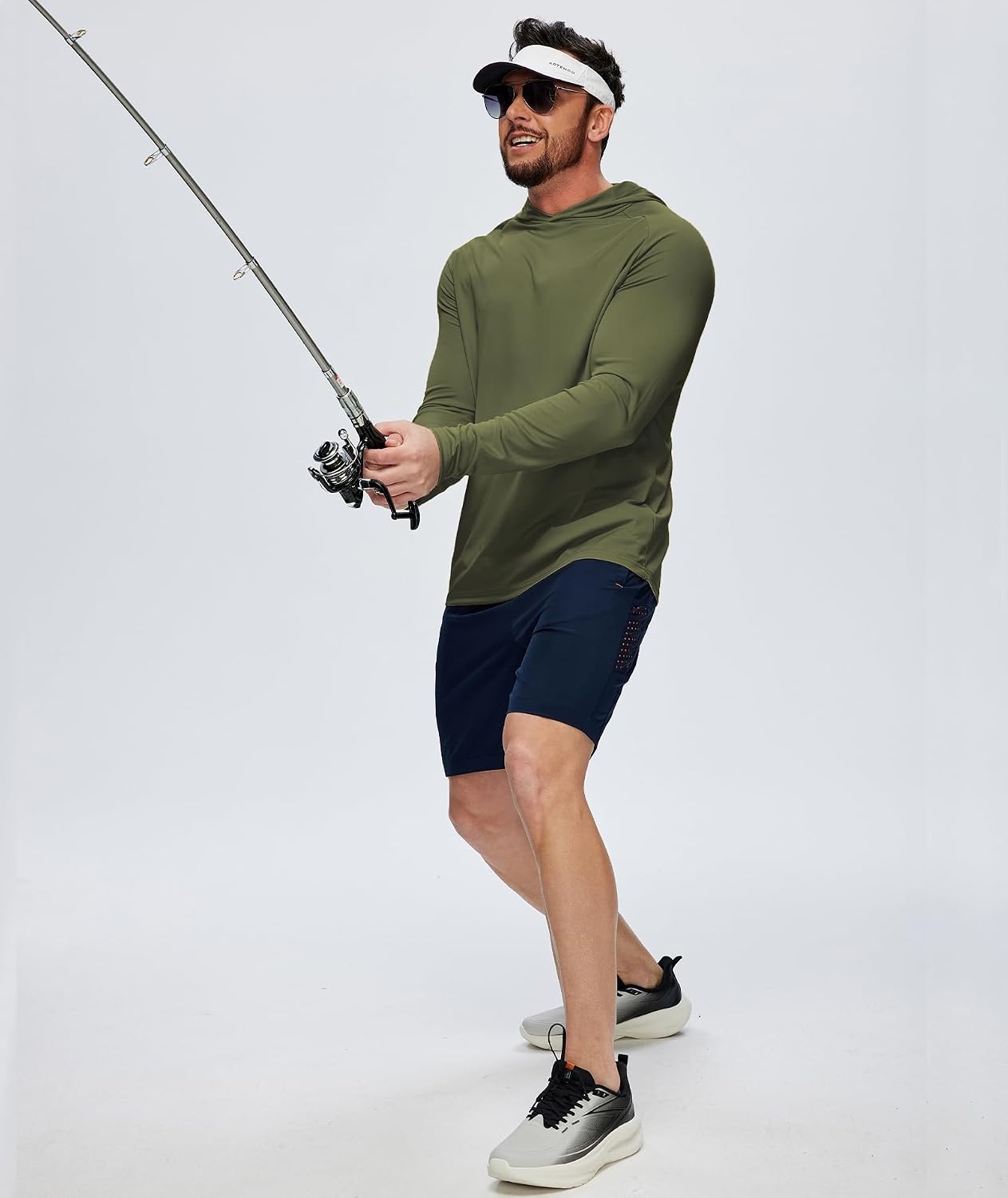 image:imageZITY 5 Pack Mens UPF 50 Hoodie Shirts Sun Protection Athletic Fast Dry Lightweight Rashguard for Fishing Hiking Workout5 Pack 3 Army Green 2 Light Blue