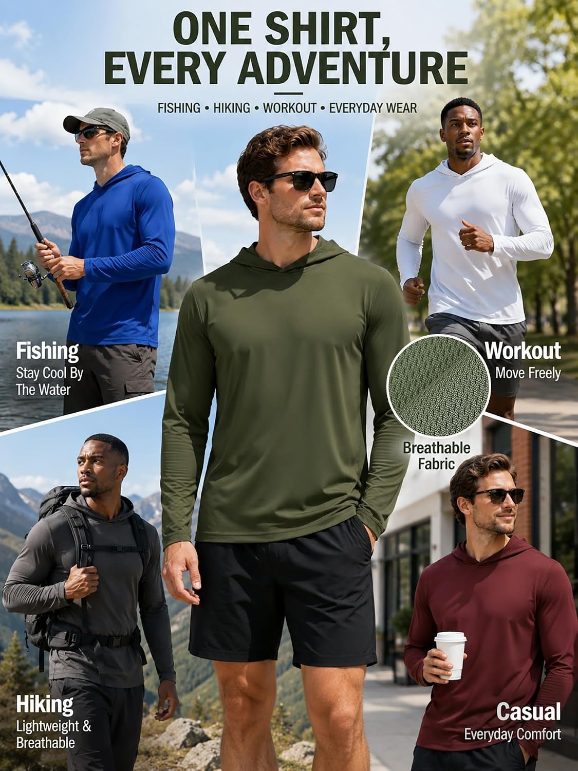image:imageZITY Fishing T Shirts for Men UV Sun Protection UPF 50 Long Sleeve Tee TShirt Swimming TShirts Rash Guard Mens Shirts Pack