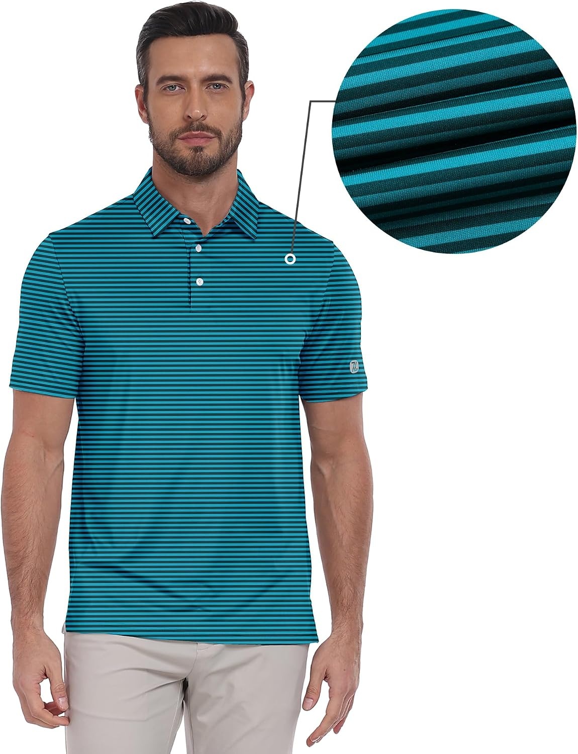 image:imageZITY Mens Golf Shirt Short Sleeve UPF 50 Performance Moisture Wicking Casual Striped Collared Polo ShirtsDark Blue Green Striped