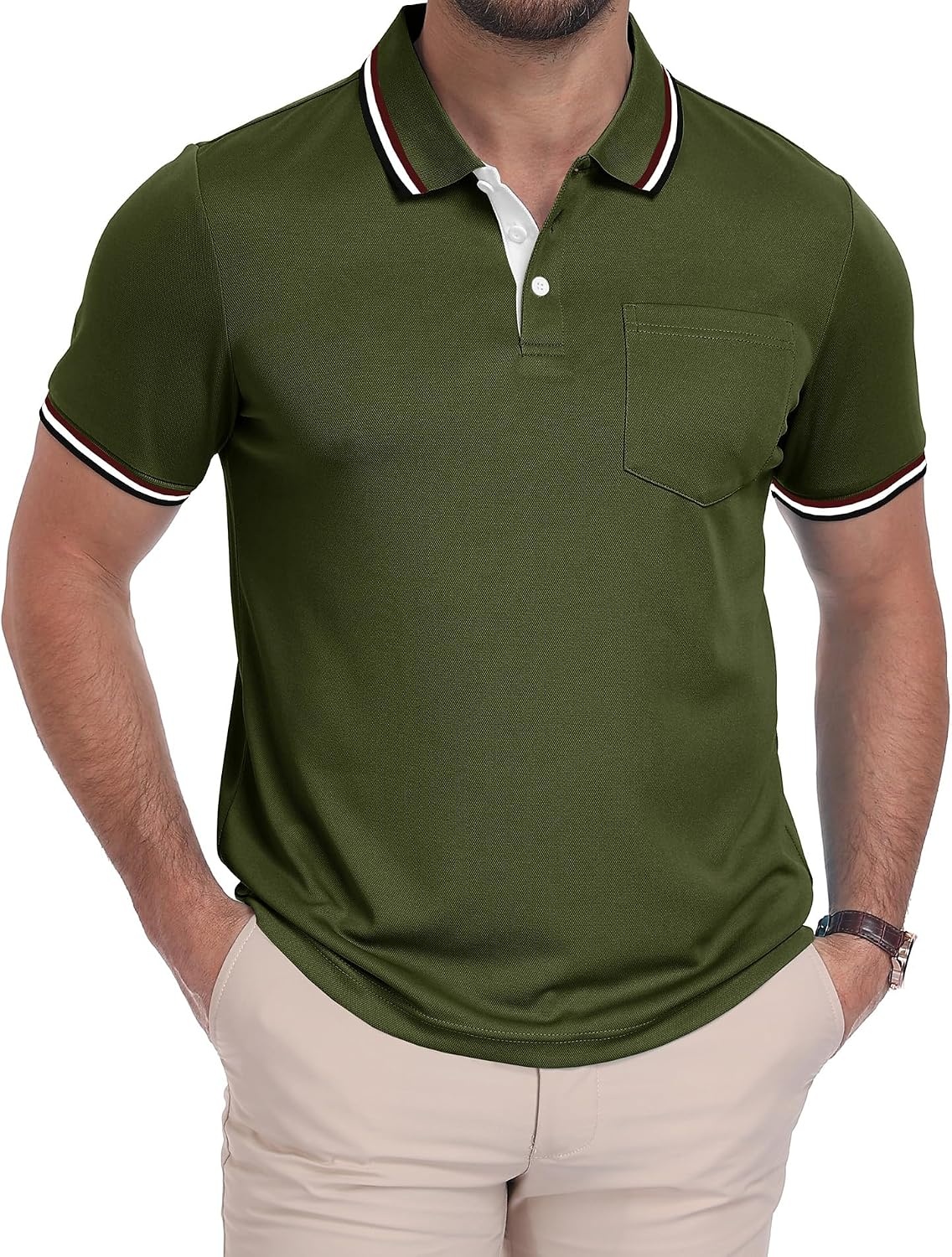 image:imageZITY Mens Polo Shirts Short Sleeve Casual Collared Shirts Moisture Wicking Athletic Work Golf Shirts for Men with PocketArmy Green