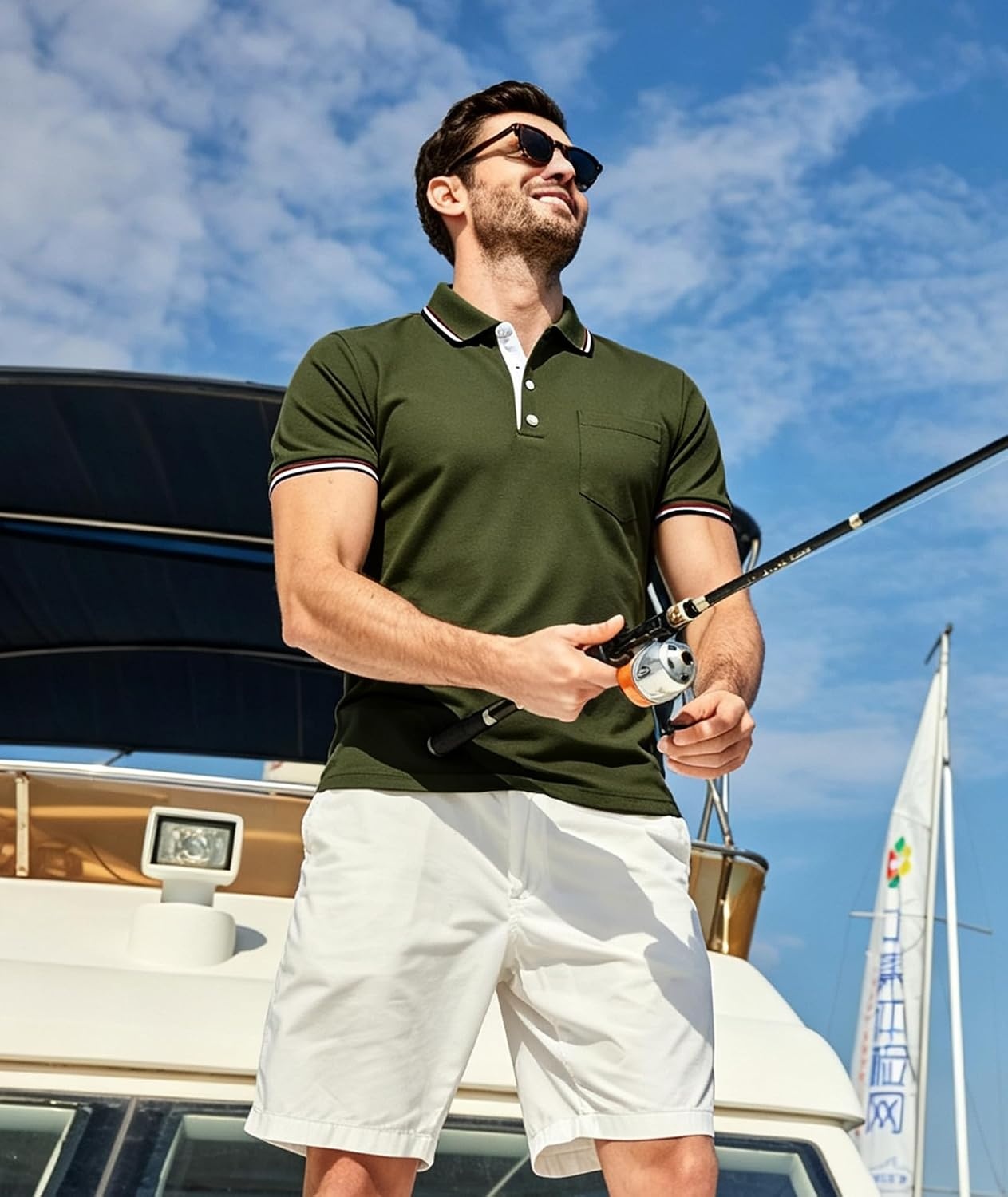 image:imageZITY Mens Polo Shirts Short Sleeve Casual Collared Shirts Moisture Wicking Athletic Work Golf Shirts for Men with PocketArmy Green