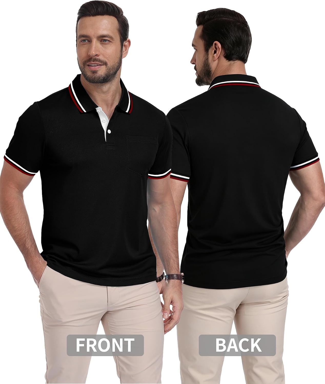 image:imageZITY Mens Polo Shirts Short Sleeve Casual Collared Shirts Moisture Wicking Athletic Work Golf Shirts for Men with PocketBlack