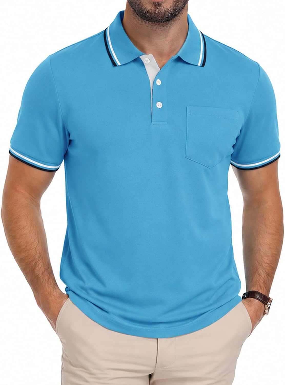 image:imageZITY Mens Polo Shirts Short Sleeve Casual Collared Shirts Moisture Wicking Athletic Work Golf Shirts for Men with PocketBlue Green