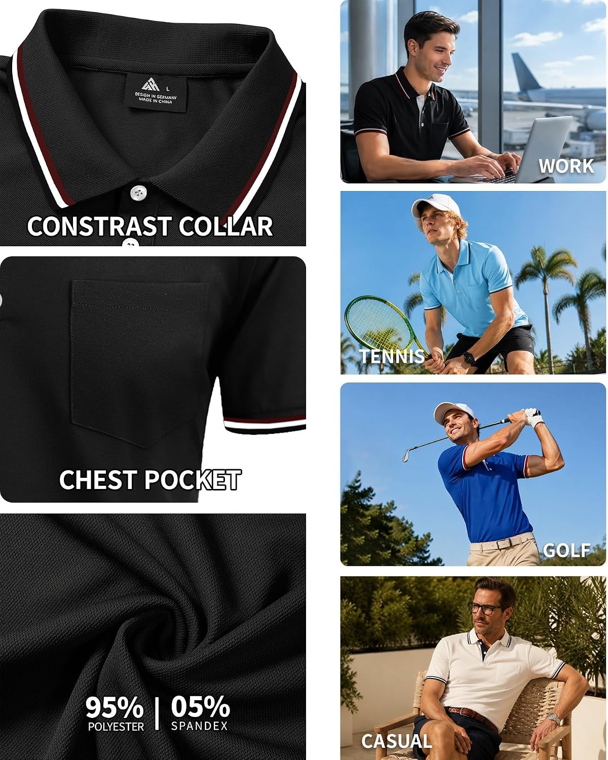 image:imageZITY Mens Polo Shirts Short Sleeve Casual Collared Shirts Moisture Wicking Athletic Work Golf Shirts for Men with PocketDark Grey
