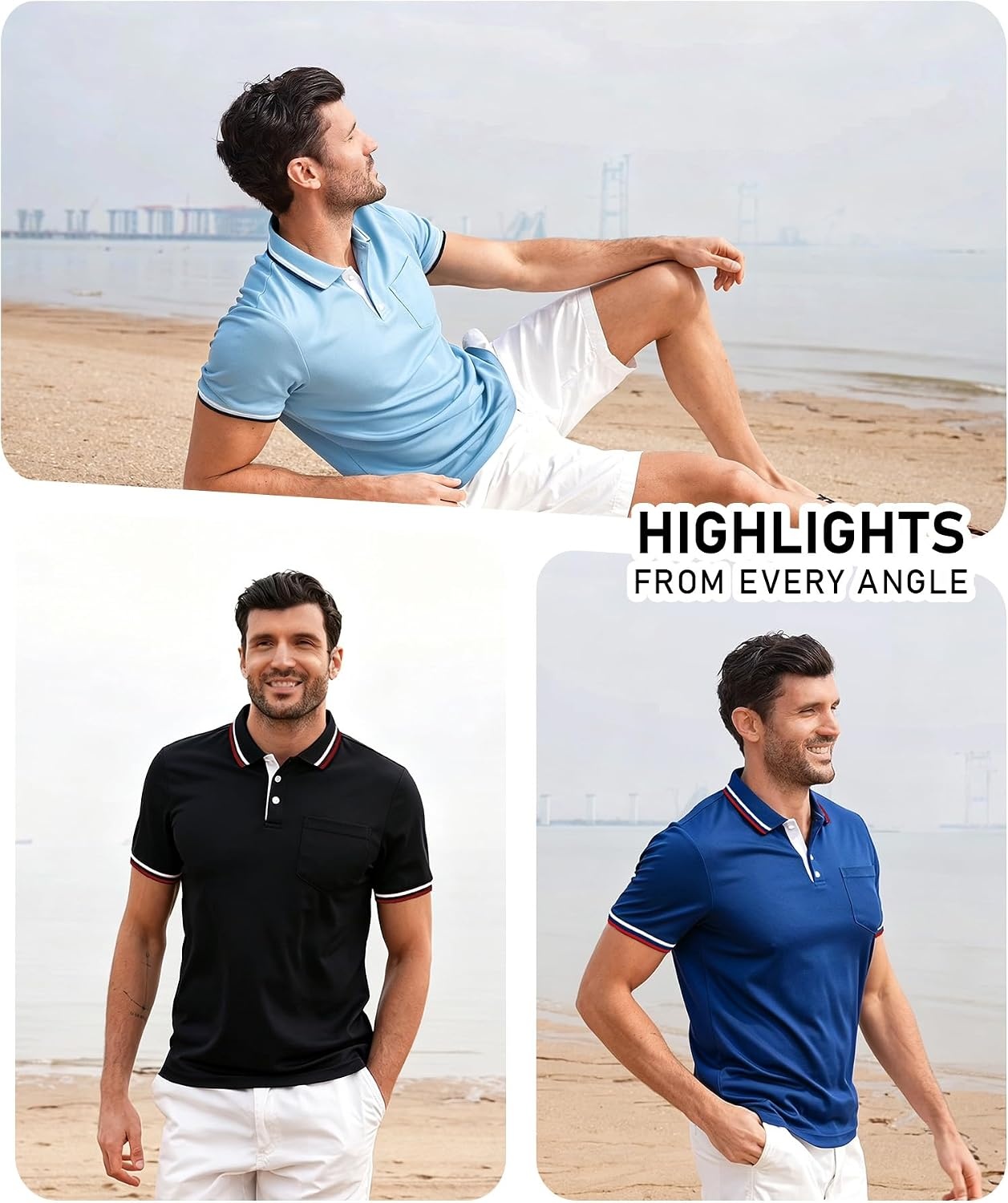 image:imageZITY Mens Polo Shirts Short Sleeve Casual Collared Shirts Moisture Wicking Athletic Work Golf Shirts for Men with PocketDark Grey
