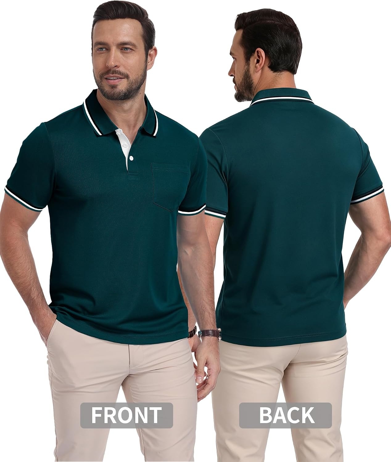 image:imageZITY Mens Polo Shirts Short Sleeve Casual Collared Shirts Moisture Wicking Athletic Work Golf Shirts for Men with PocketDark Teal Blue