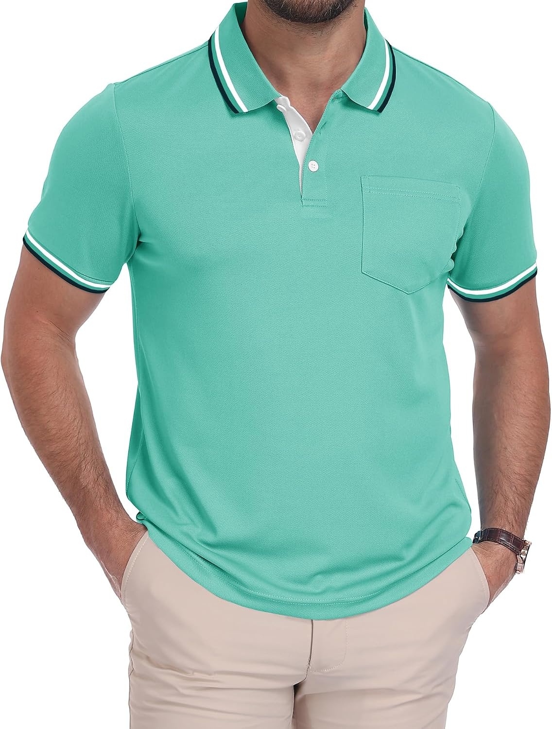 image:imageZITY Mens Polo Shirts Short Sleeve Casual Collared Shirts Moisture Wicking Athletic Work Golf Shirts for Men with PocketEmerald Blue