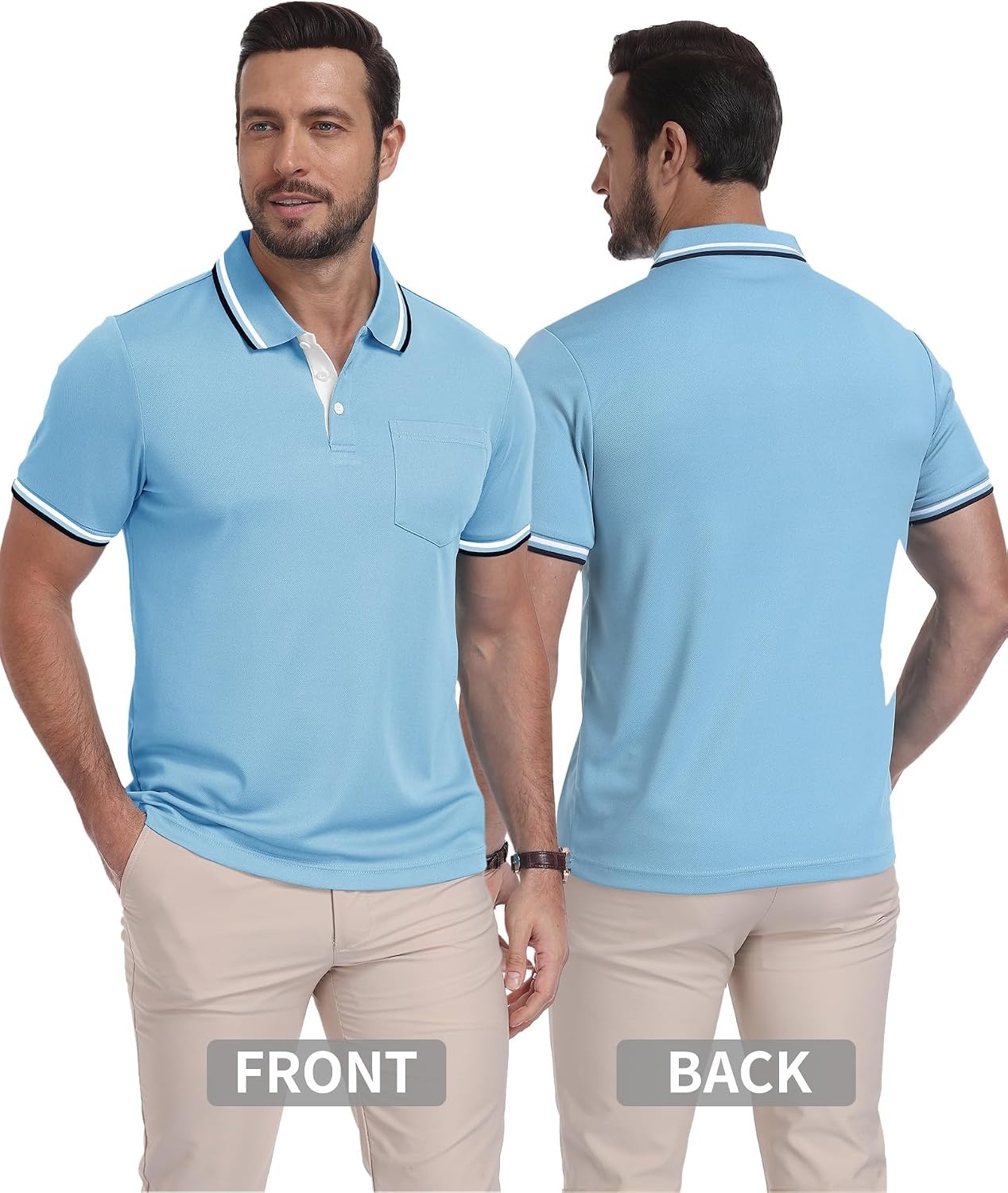 image:imageZITY Mens Polo Shirts Short Sleeve Casual Collared Shirts Moisture Wicking Athletic Work Golf Shirts for Men with PocketMoon Blue
