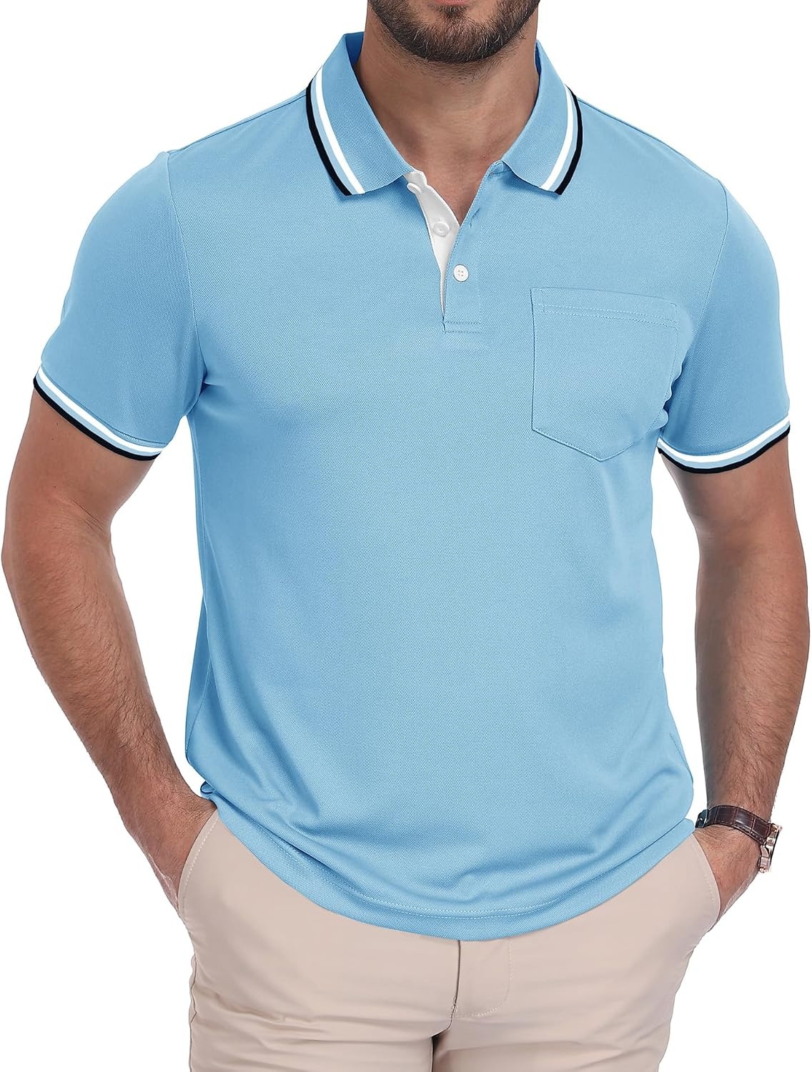 image:imageZITY Mens Polo Shirts Short Sleeve Casual Collared Shirts Moisture Wicking Athletic Work Golf Shirts for Men with PocketMoon Blue