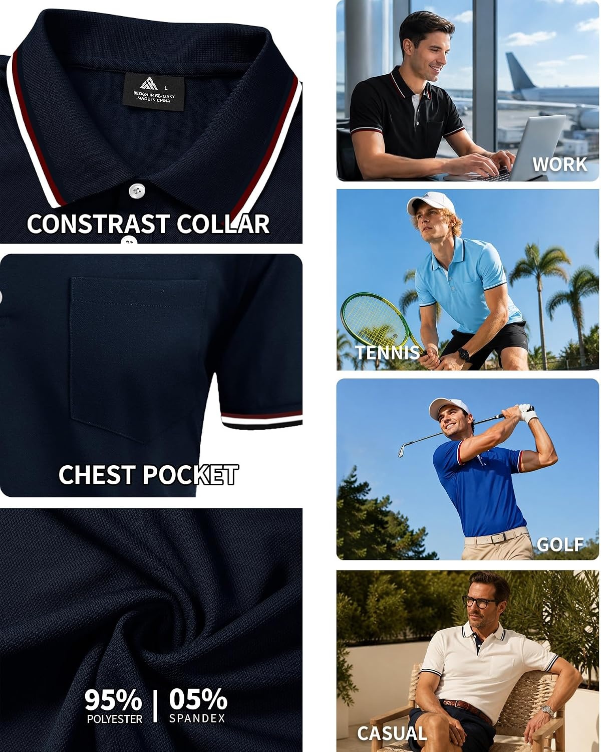 image:imageZITY Mens Polo Shirts Short Sleeve Casual Collared Shirts Moisture Wicking Athletic Work Golf Shirts for Men with PocketNavy