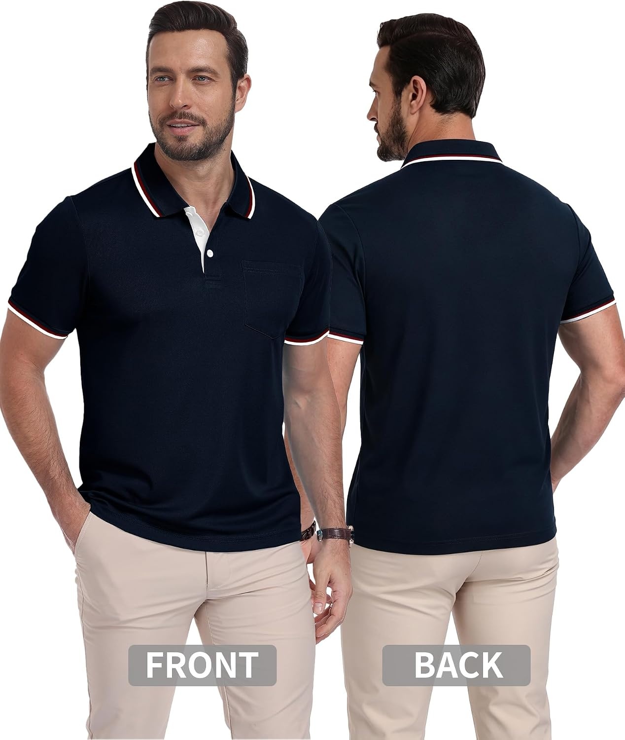 image:imageZITY Mens Polo Shirts Short Sleeve Casual Collared Shirts Moisture Wicking Athletic Work Golf Shirts for Men with PocketNavy