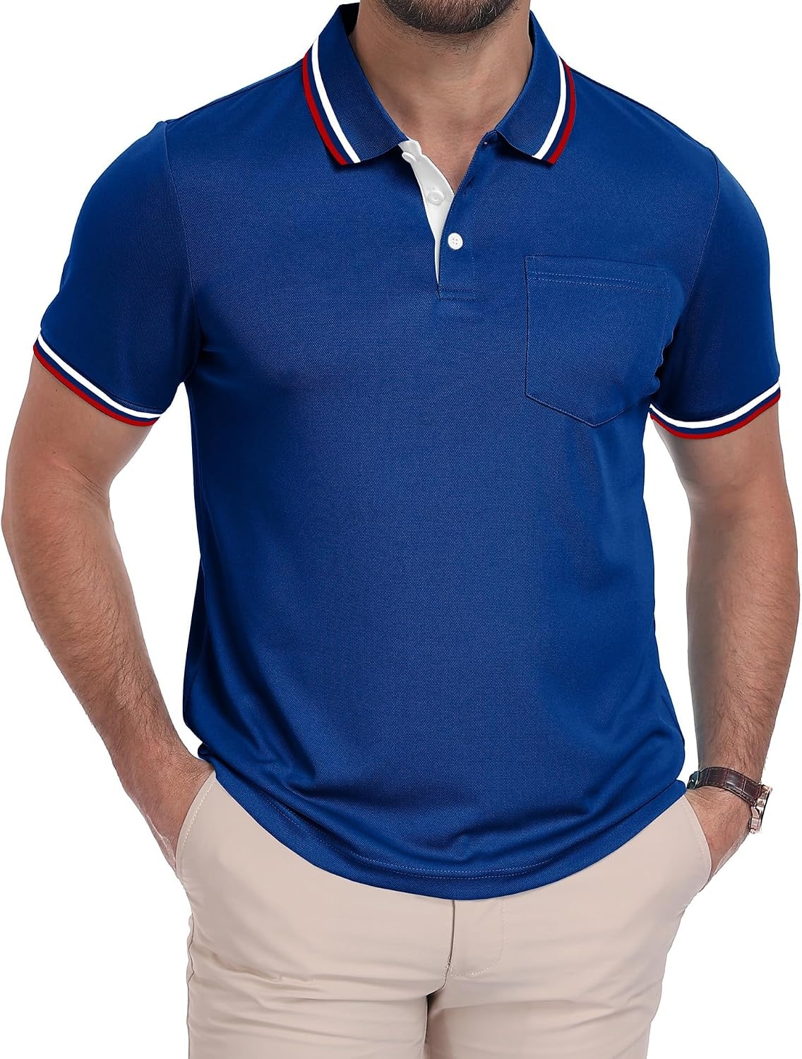 image:imageZITY Mens Polo Shirts Short Sleeve Casual Collared Shirts Moisture Wicking Athletic Work Golf Shirts for Men with PocketRoyal Blue