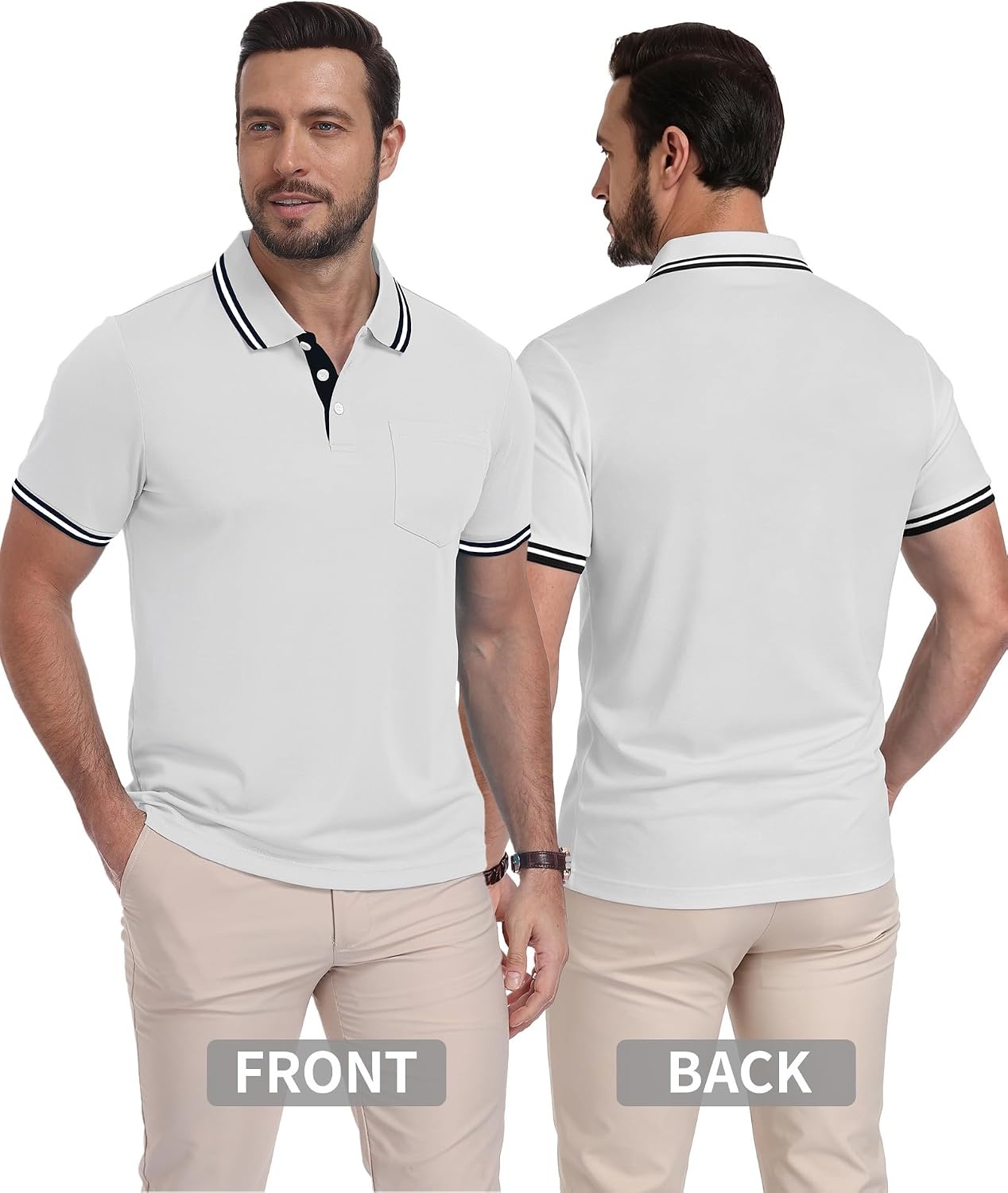 image:imageZITY Mens Polo Shirts Short Sleeve Casual Collared Shirts Moisture Wicking Athletic Work Golf Shirts for Men with PocketWhite
