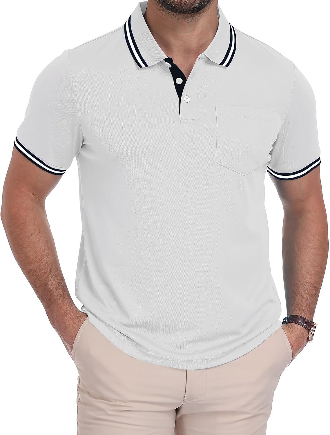 image:imageZITY Mens Polo Shirts Short Sleeve Casual Collared Shirts Moisture Wicking Athletic Work Golf Shirts for Men with PocketWhite
