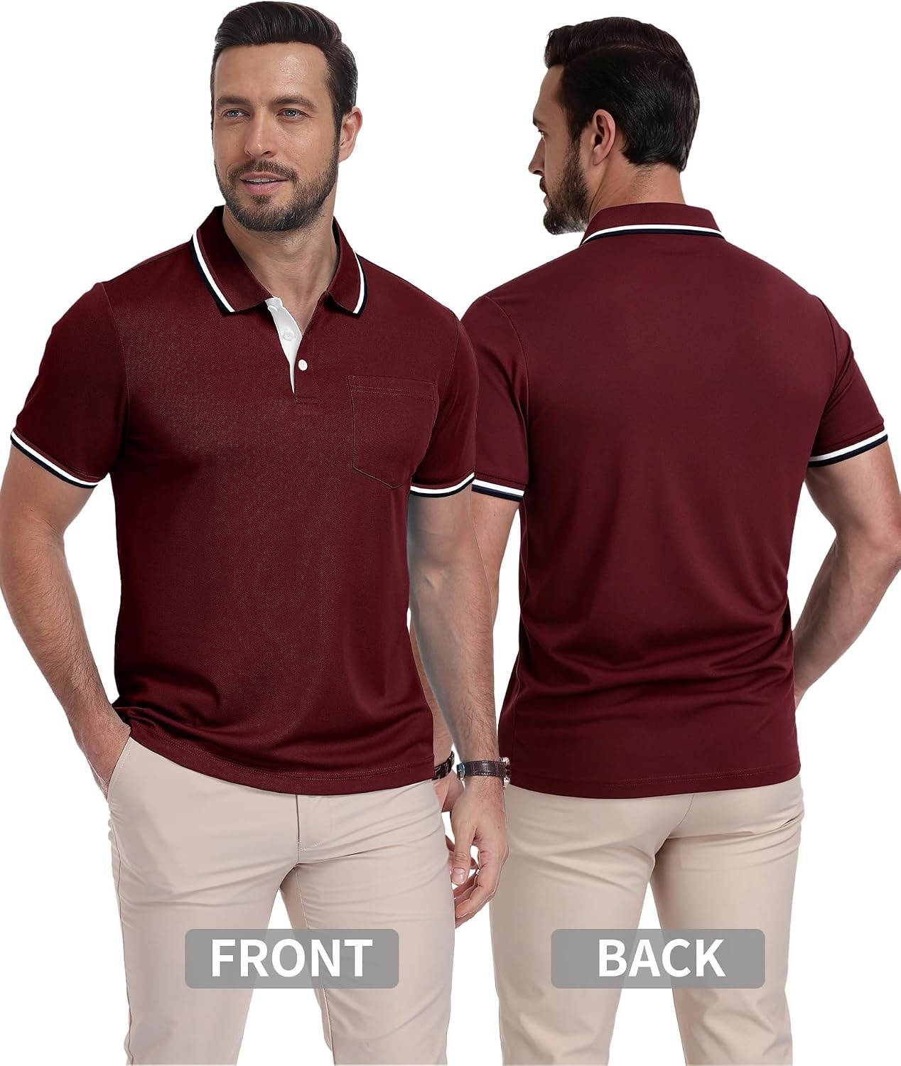 image:imageZITY Mens Polo Shirts Short Sleeve Casual Collared Shirts Moisture Wicking Athletic Work Golf Shirts for Men with PocketWine Red
