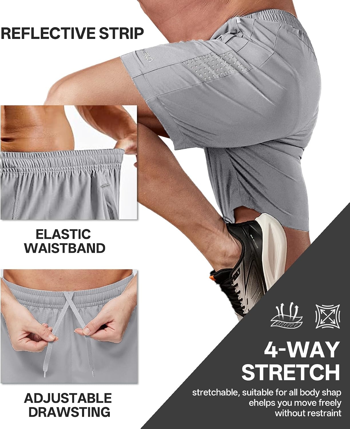 image:imageZITY Mens Quick Dry Athletic Shorts 7 Lightweight Running Gym Outdoor Hiking Shorts with 3 Zipper PocketsGrey