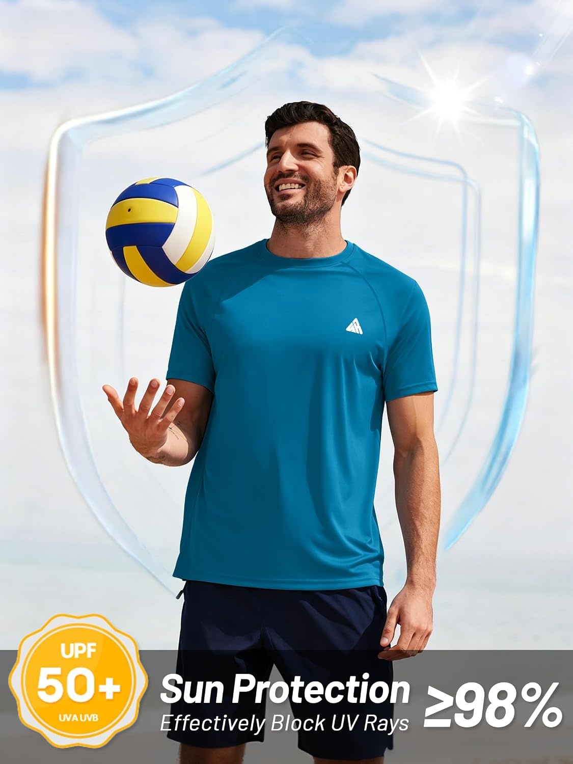 image:imageZITY Mens Swim Shirt Short Sleeve UPF 50 Fishing Rash Guard TShirts Quick Dry Workout Running ShirtsBlue