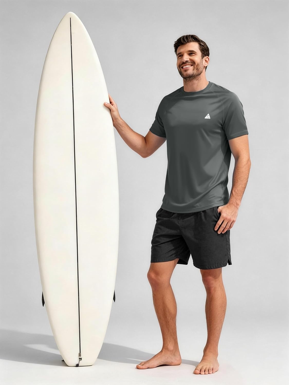 image:imageZITY Mens Swim Shirt Short Sleeve UPF 50 Fishing Rash Guard TShirts Quick Dry Workout Running ShirtsDark Grey