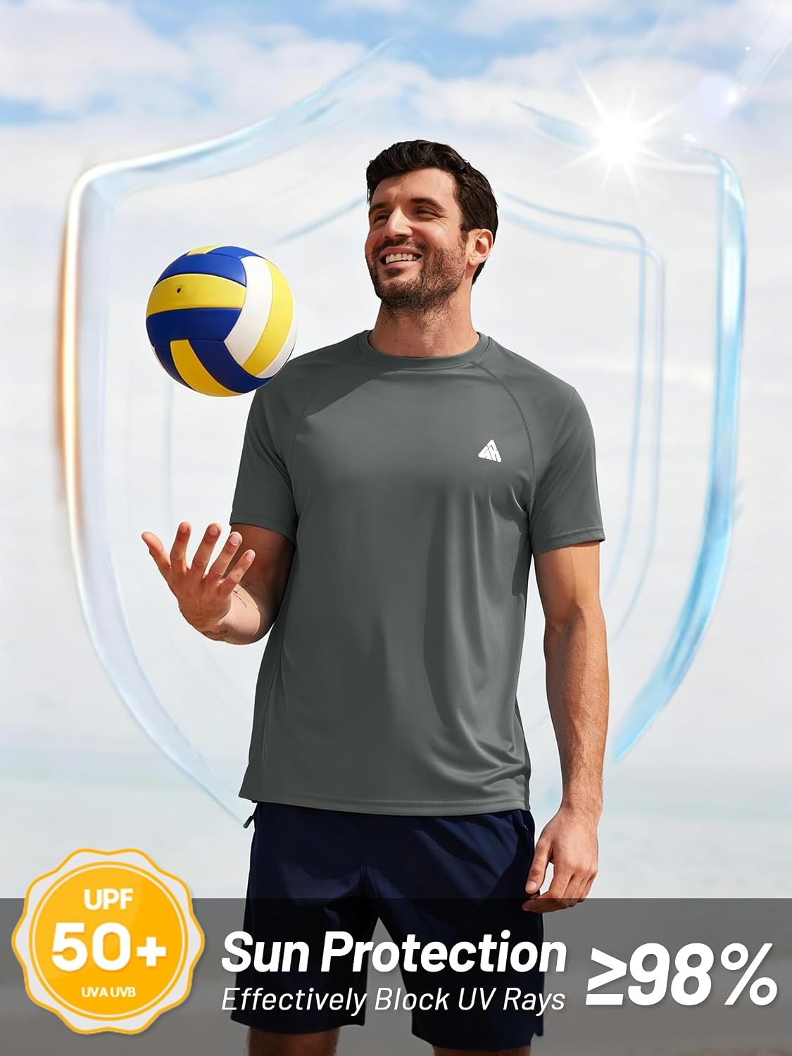 image:imageZITY Mens Swim Shirt Short Sleeve UPF 50 Fishing Rash Guard TShirts Quick Dry Workout Running ShirtsDark Grey