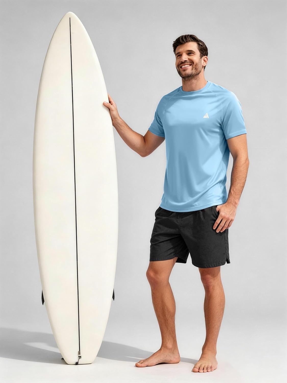 image:imageZITY Mens Swim Shirt Short Sleeve UPF 50 Fishing Rash Guard TShirts Quick Dry Workout Running ShirtsLight Blue
