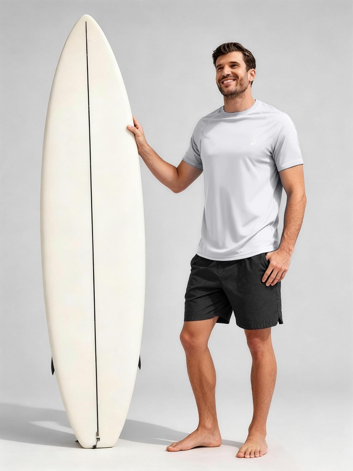 image:imageZITY Mens Swim Shirt Short Sleeve UPF 50 Fishing Rash Guard TShirts Quick Dry Workout Running ShirtsWhite