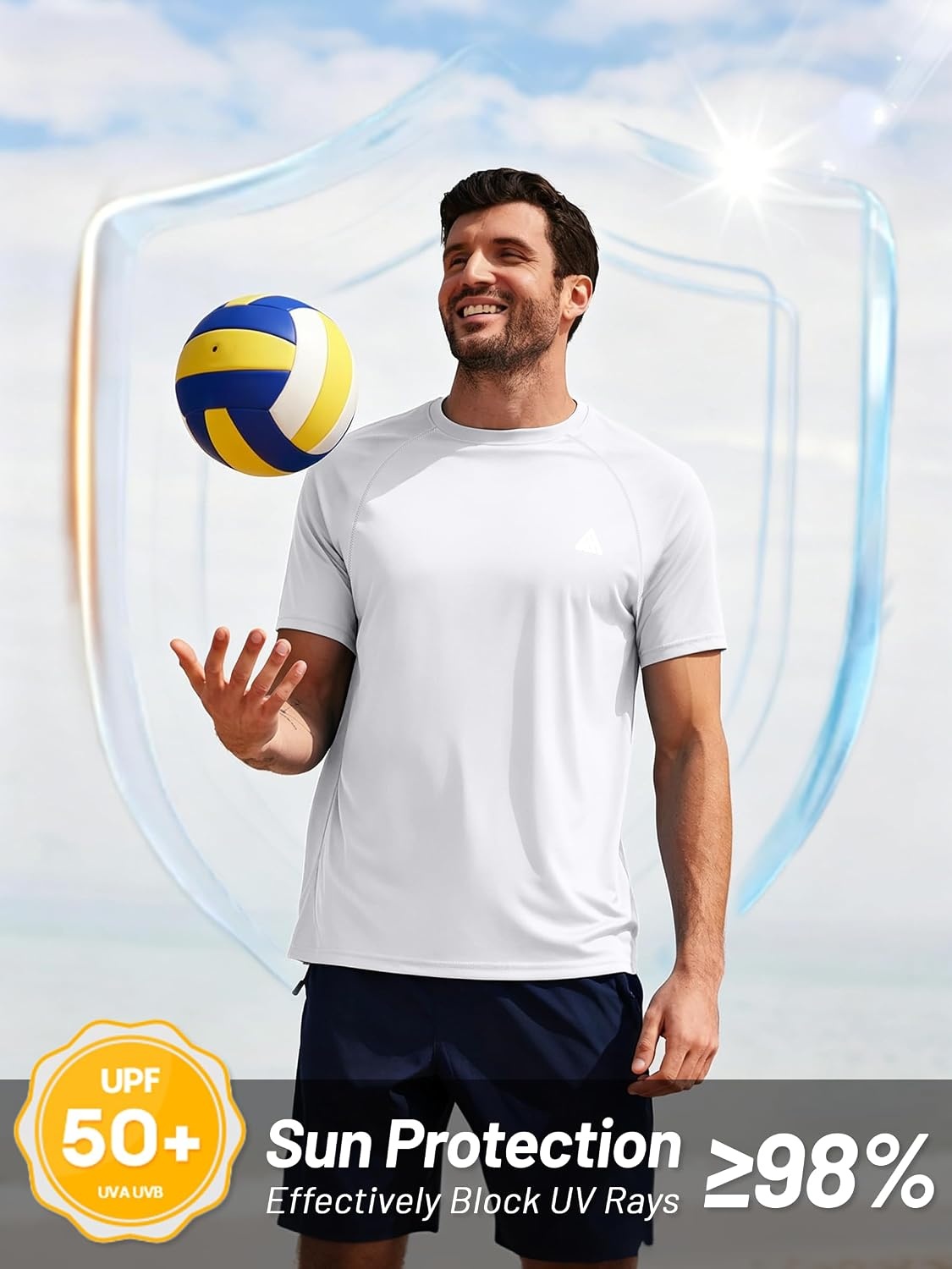 image:imageZITY Mens Swim Shirt Short Sleeve UPF 50 Fishing Rash Guard TShirts Quick Dry Workout Running ShirtsWhite