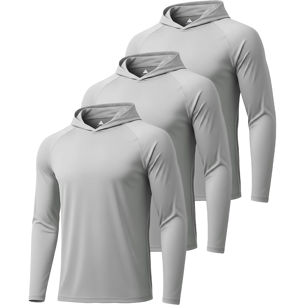 image:imageZITY 3 Pack Mens Sun Protection Hoodie Shirt Fishing Shirts for Men UPF 50 Long Sleeve Shirt Lightweight Rash Guard3pcs Light Grey