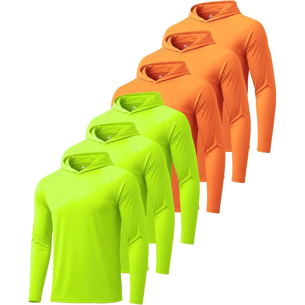 image:imageZITY 3 Pack Mens Sun Protection Hoodie Shirt Fishing Shirts for Men UPF 50 Long Sleeve Shirt Lightweight Rash Guard6pcs 3neon Orange  3neon Green