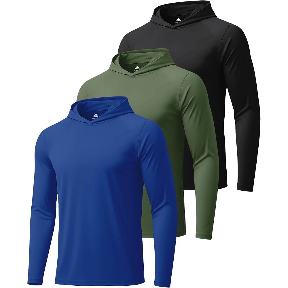 image:imageZITY 3 Pack Mens UPF 50 Sun Protection Hoodie Shirt Long Sleeve Shirt Fishing Shirts for Men Lightweight Rash Guard3 Packroyal Blue  Olive Night  Black