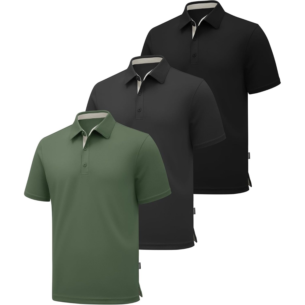 image:imageZITY 3 Pack Polo Shirts for Men Short Sleeve Moisture Wicking T Shirt Business Casual Mens Golf Shirts Collared TShirtsBlack Grey Green