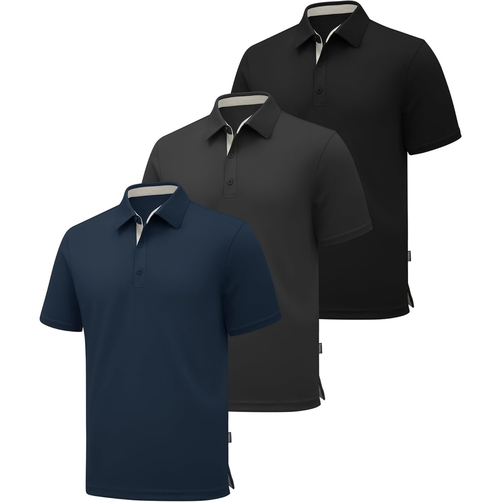 image:imageZITY 3 Pack Polo Shirts for Men Short Sleeve Moisture Wicking T Shirt Business Casual Mens Golf Shirts Collared TShirtsBlack Grey Navy