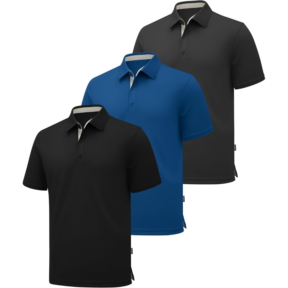 image:imageZITY 3 Pack Polo Shirts for Men Short Sleeve Moisture Wicking T Shirt Business Casual Mens Golf Shirts Collared TShirtsBlack Grey Royal